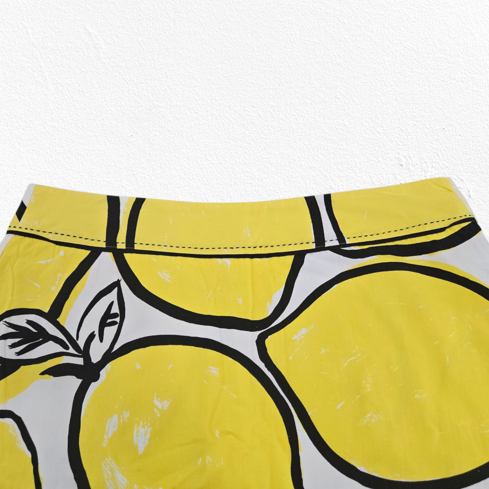 Y2K Vintage Anthropologie Odille Yellow Lemon Print Cotton A-Line Skirt Size 12 - Picture 3 of 9